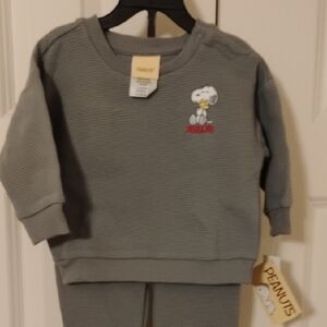 Peanuts Kids Matching Set Grey Snoopy Patch